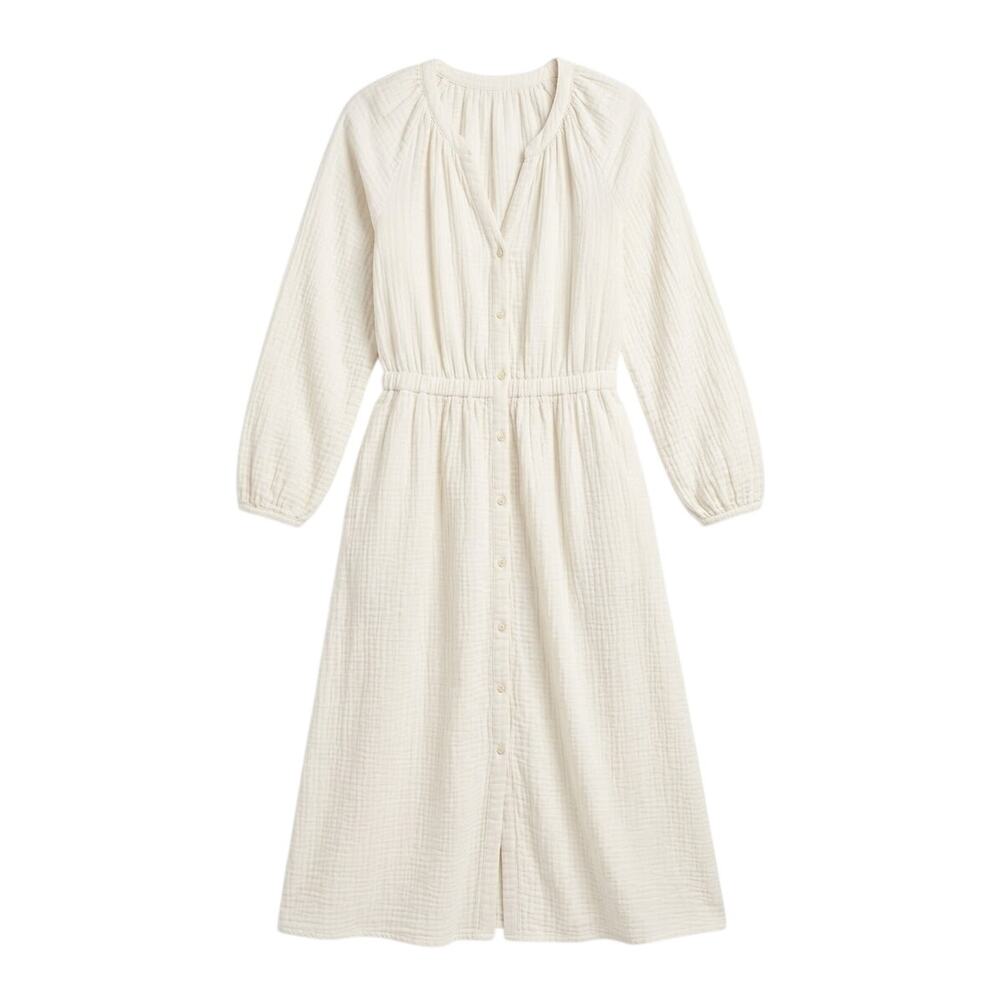 Pact Cream Gauze Midi Dress Size Small